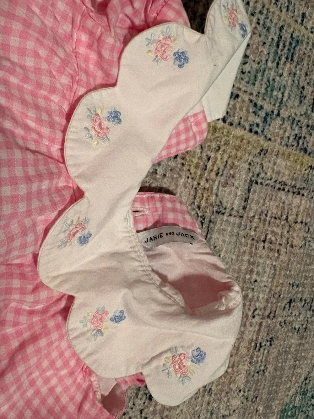 Pink Gingham Baby Dress & Bloomer Set - Floral Collar
